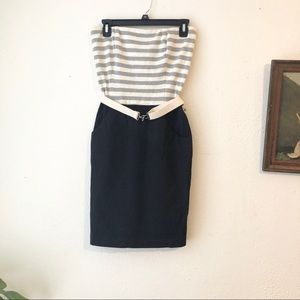 L'agence Striped Strapless Dress With Belt